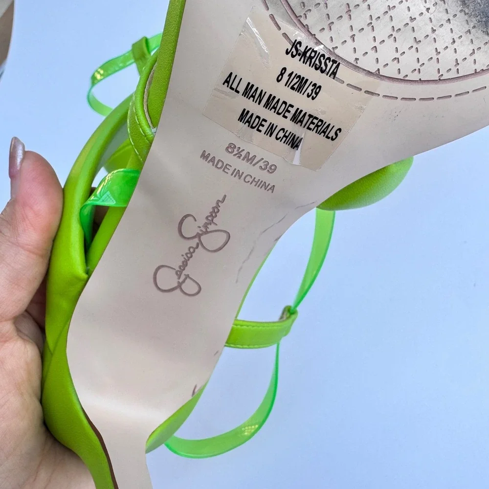 Jessica Simpson Krissta Green Transparent Asymmetrical Stiletto Slip On Size 8.5